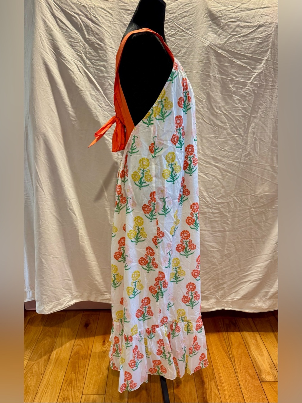 Boden White Floral Maxi Dress with Coral Straps - Picture 4 of 7